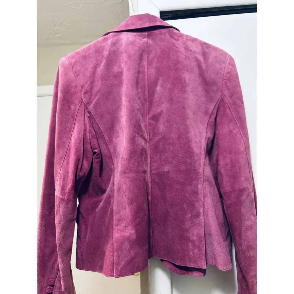 Y2K Valerie Stevens 100% Genuine Suede Leather Cropped Hot Pink Jacket Sz M